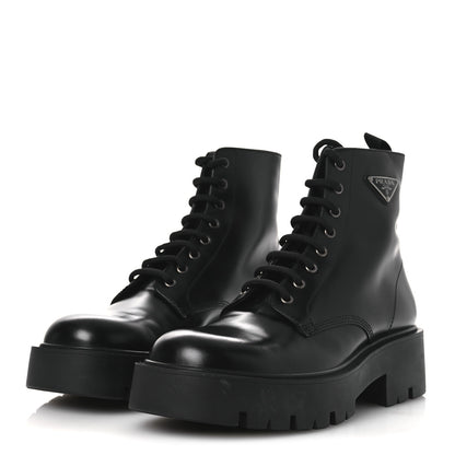 Prada Brushed Calfskin Triangle Mens Lace Up Boots 8.5 Black 4 of 11