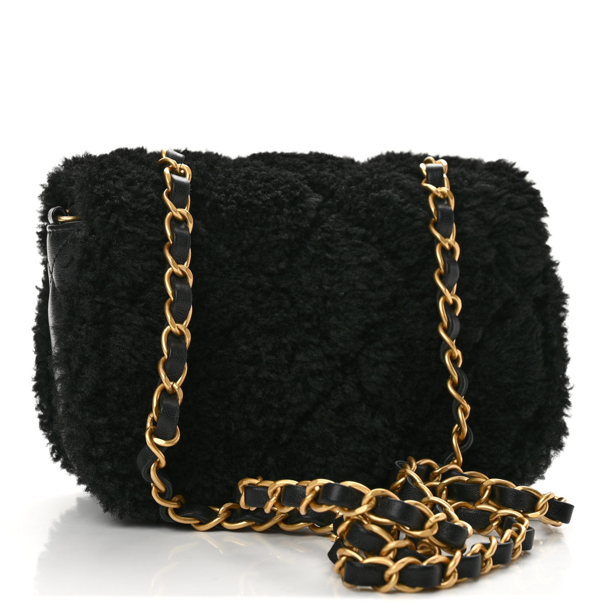 Shearling Lambskin Quilted Mini Furry Coco Flap Black