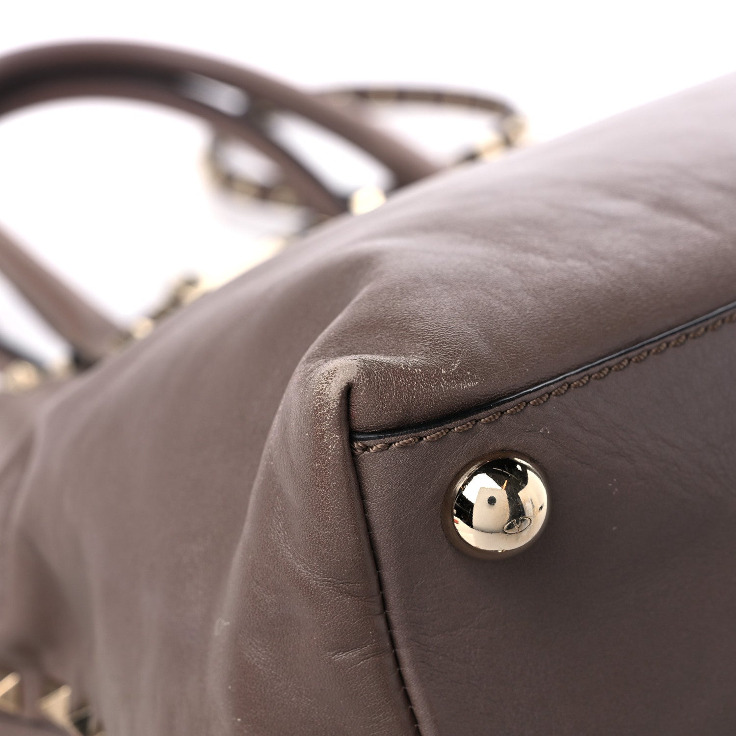 Valentino Garavani Vitello Rockstud Dome Satchel Taupe 7 of 16