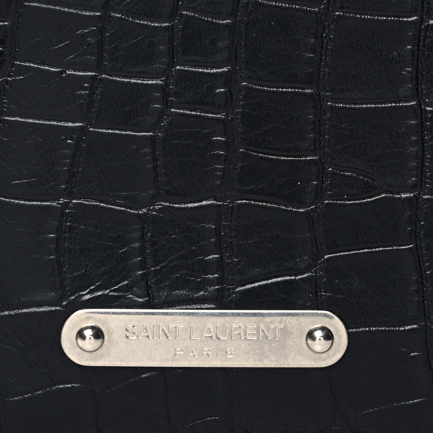 Saint Laurent Calfskin Crocodile Embossed 5 Fragments Zip Pouch Card Holder Black 8 of 10