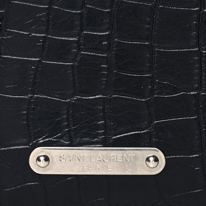 Saint Laurent Calfskin Crocodile Embossed 5 Fragments Zip Pouch Card Holder Black 8 of 10