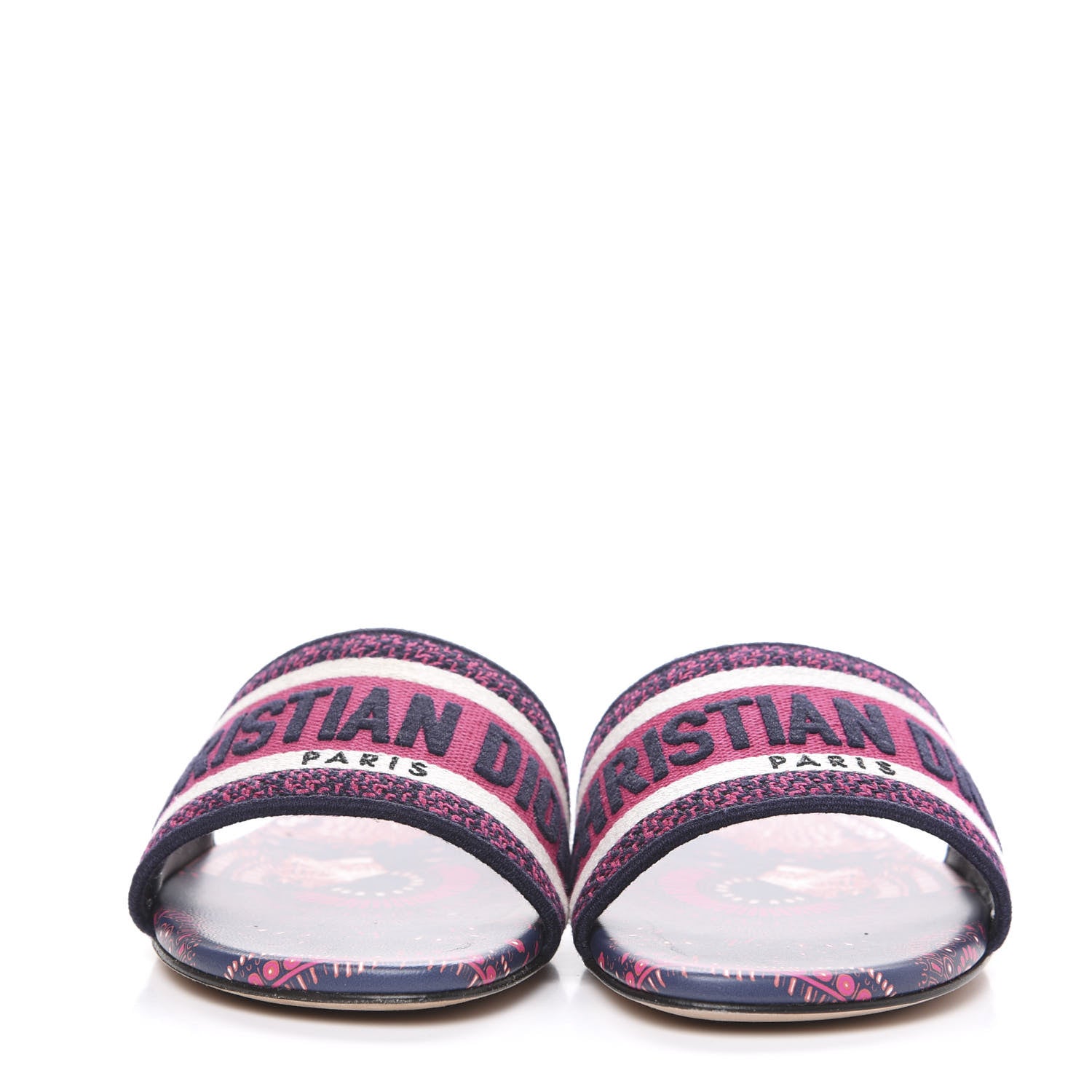 Christian Dior Canvas Embroidered Animals Dway Mules Slide Sandals 37 Deep Blue Fuchsia 2 of 9