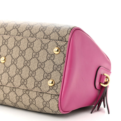 Gucci GG Supreme Monogram Moon Calfskin Small Boston Beige Ebony Hibiscus Red New Rosette 10 of 11