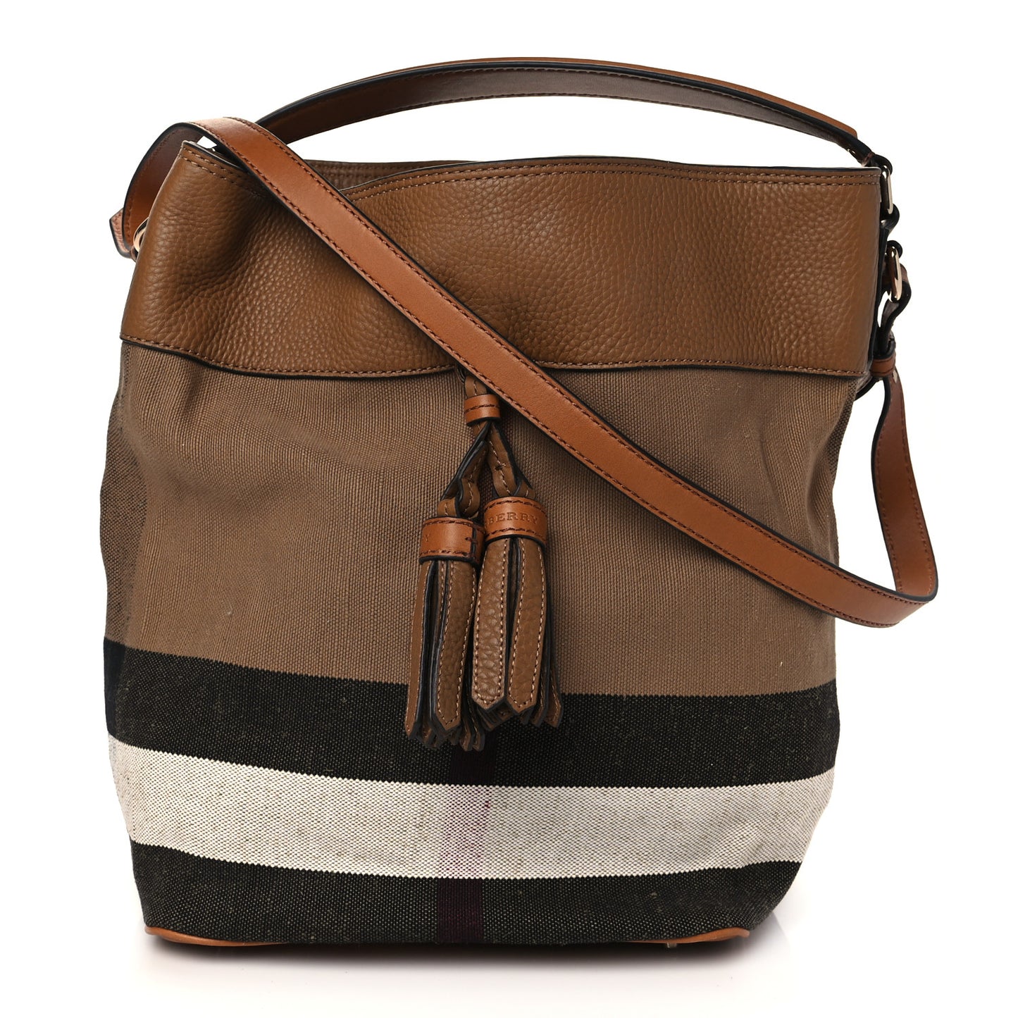 Grainy Calfskin Canvas Mega Check Medium Ashby Tassel Hobo Saddle Brown