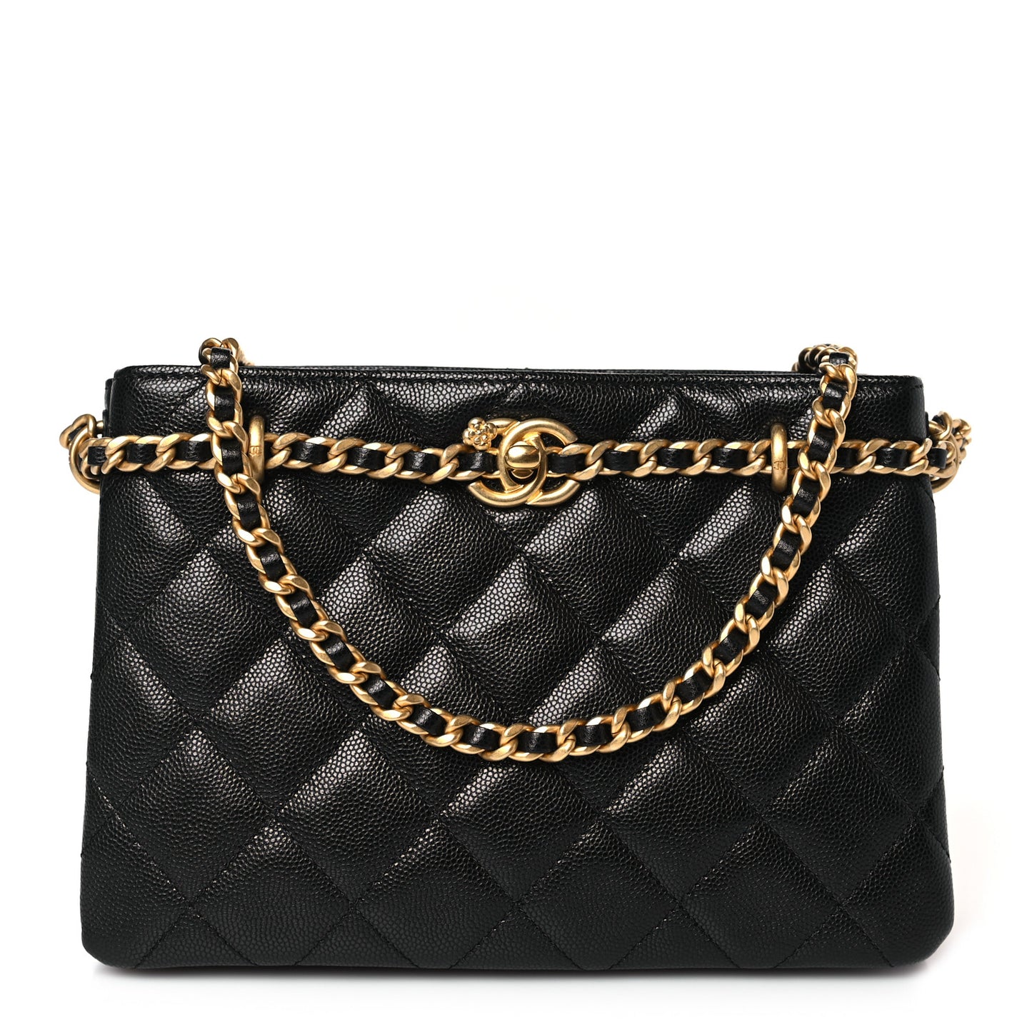 Caviar Quilted Camellia Small Shopping Bag Black