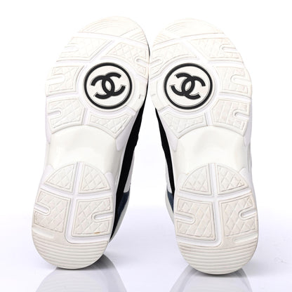 Chanel Nylon Calfskin Suede CC Womens Sneakers 39 Navy White Orange 4 of 4
