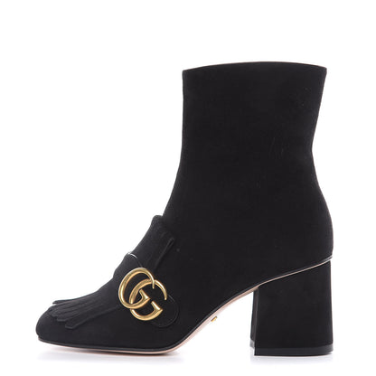 Gucci Kid Scamosciato GG Marmont Fringe 75mm Ankle Boots 35 Black 1 of 9