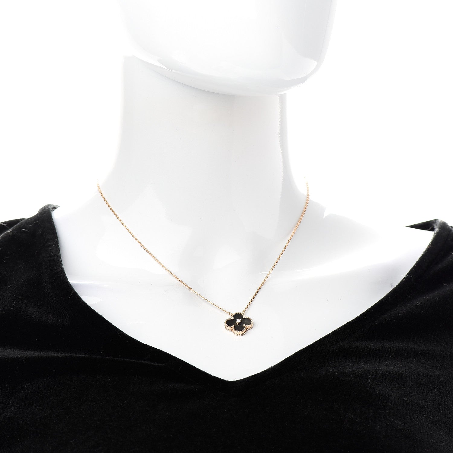 Van Cleef & Arpels 18K Rose Gold Diamond Grey Mother of Pearl Vintage Alhambra Pendant Necklace 2 of 6