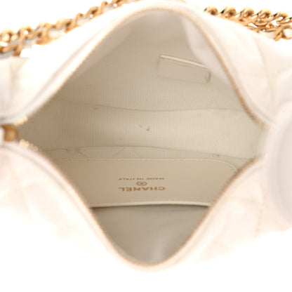 Chanel Shiny Caviar Quilted Bow Pouch Hobo White 5 of 13