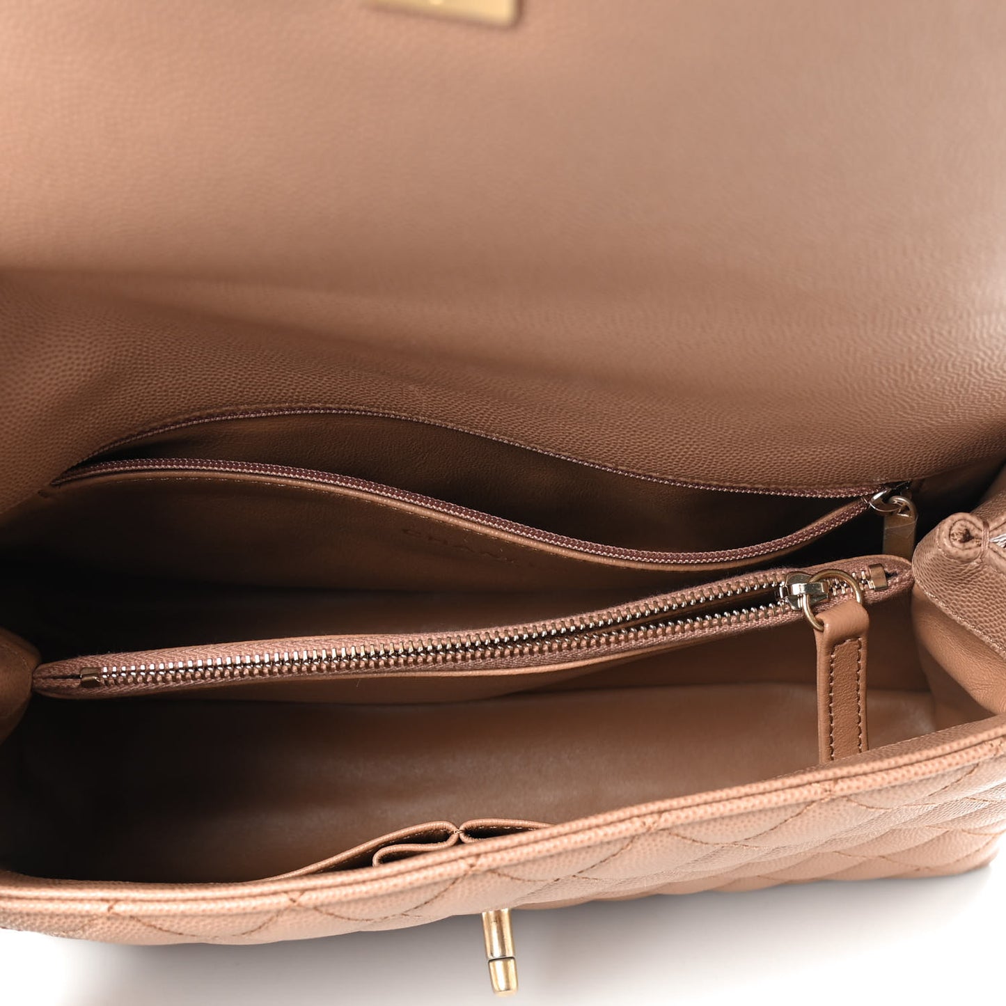 Caviar Lizard Embossed Quilted Small Coco Handle Flap Beige