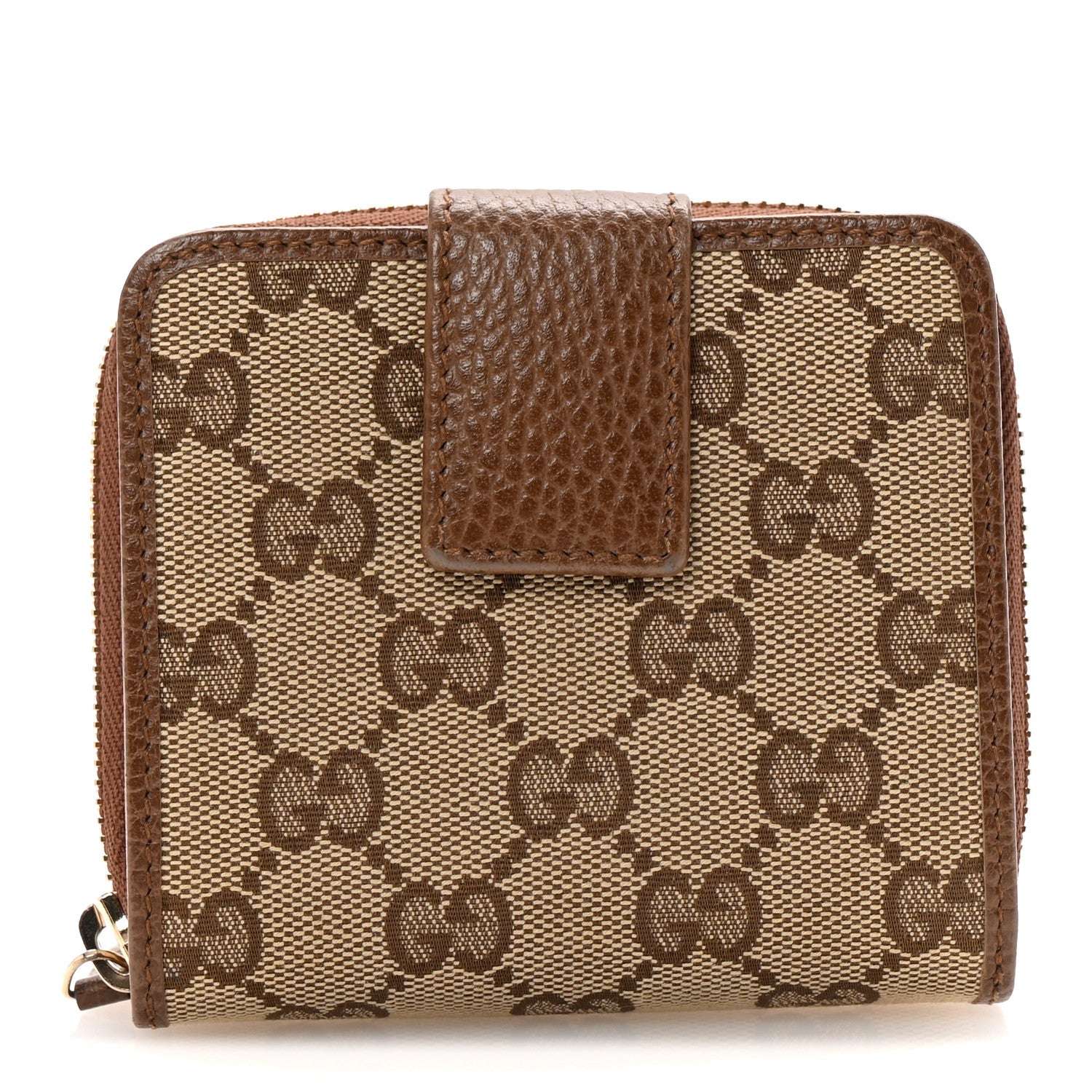 Gucci Monogram Dollar Calfskin Zip Around French Wallet Beige Ebony Tabacco 1 of 8