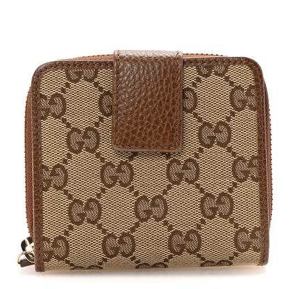 Gucci Monogram Dollar Calfskin Zip Around French Wallet Beige Ebony Tabacco 1 of 8