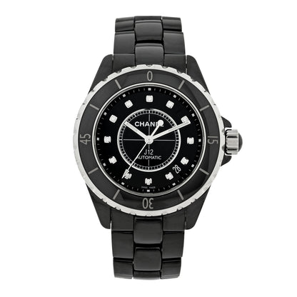 Chanel Stainless Steel Ceramic Diamond 38mm J12 Automatic Watch Black 1 of 4