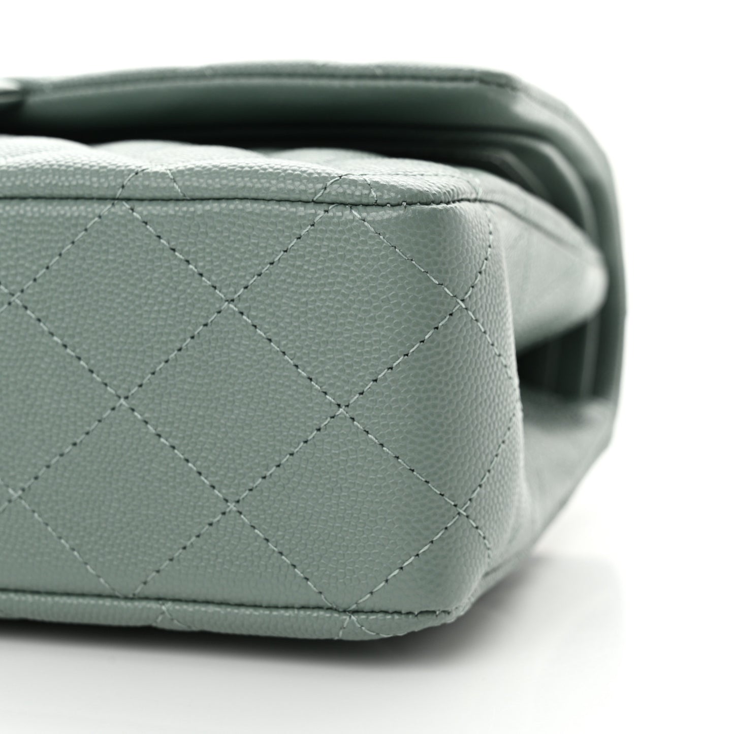 Caviar Quilted Medium Double Flap Green