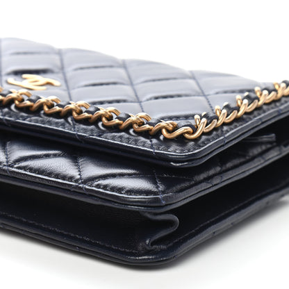 Chanel Lambskin Quilted Chain Around Wallet On Chain WOC Navy Blue 10 of 13