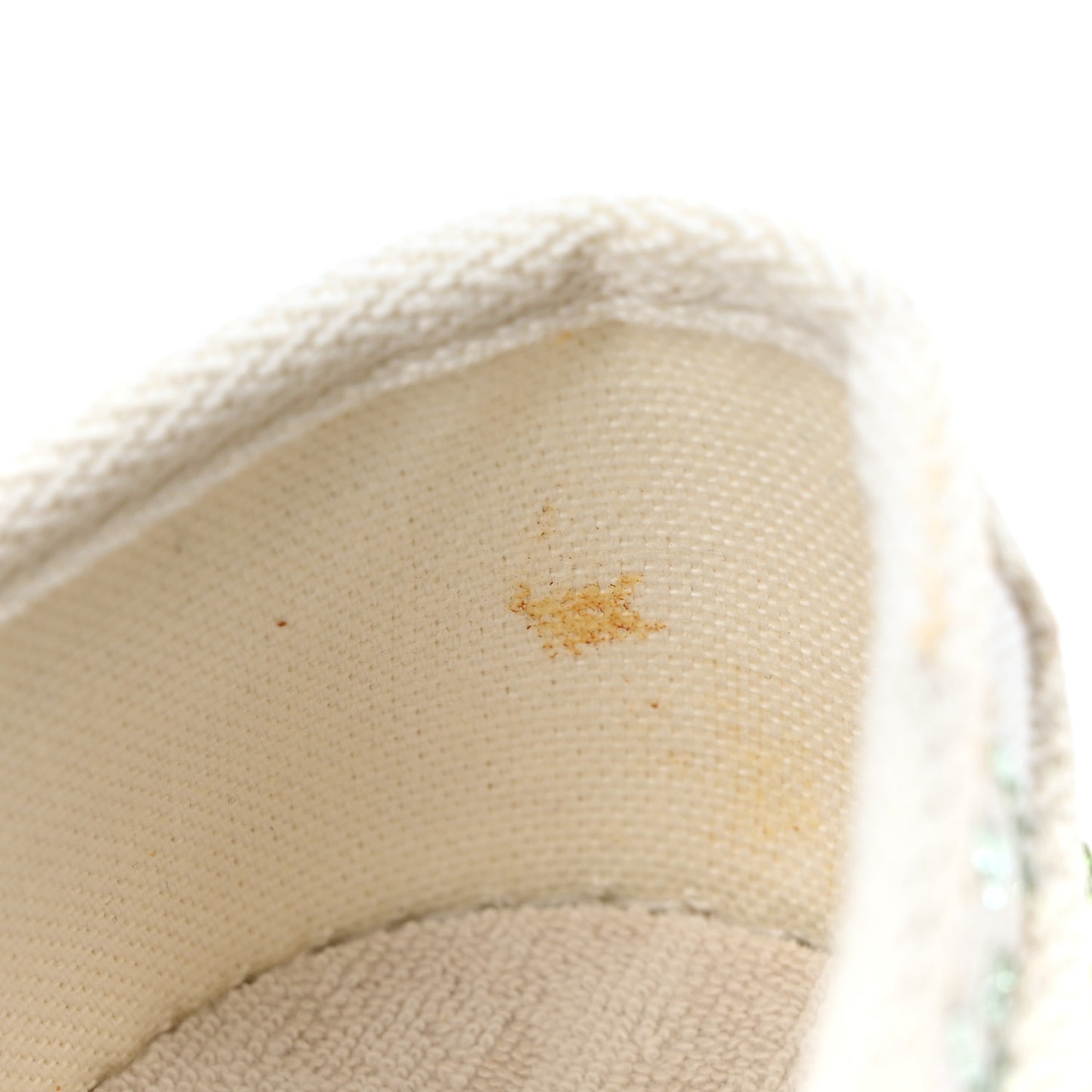 Canvas Lame Crystal GG Monogram Womens 1977 Tennis Sneakers 38.5 Medium Cream Mystic White