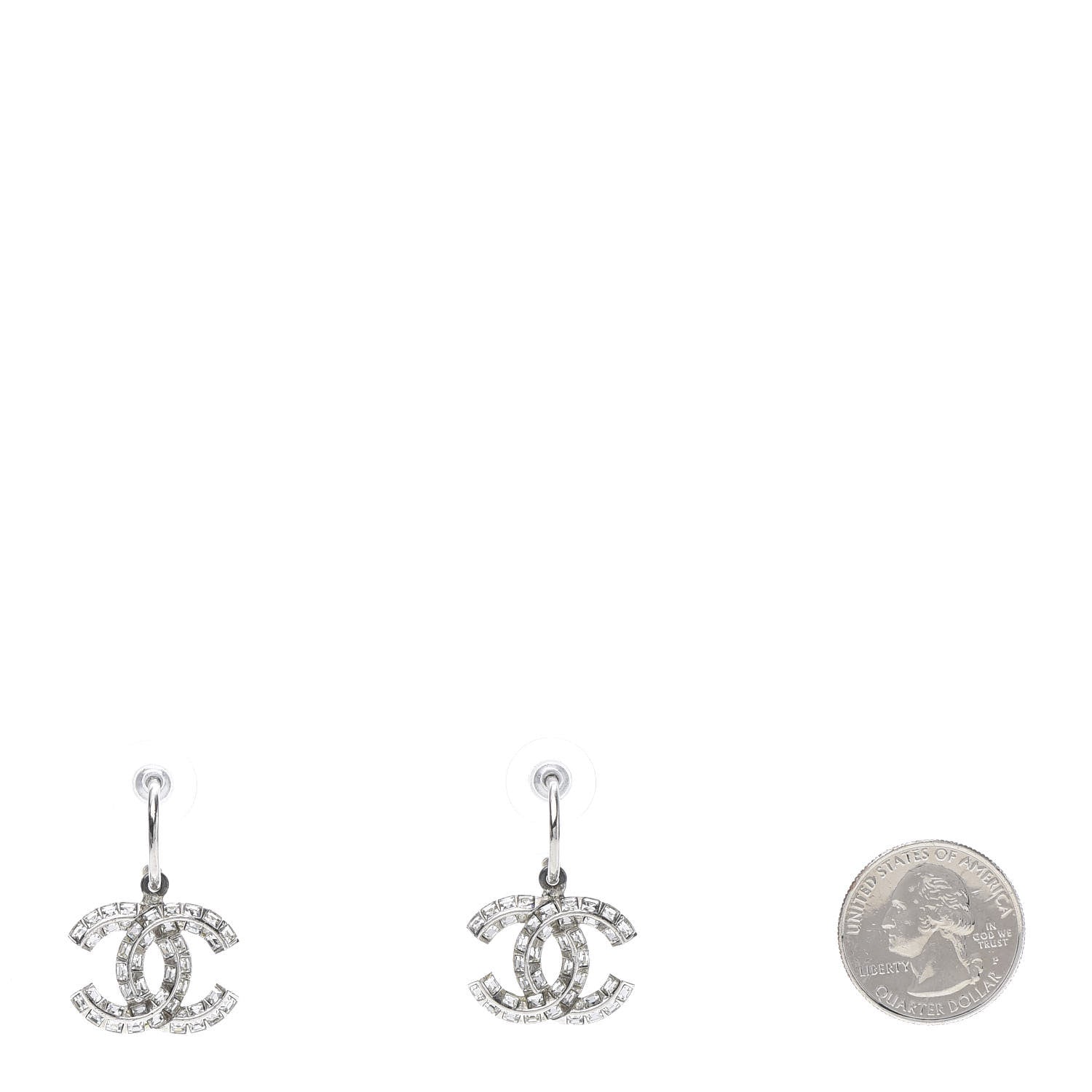 Chanel Baguette Crystal CC Dangle Earrings Silver 2 of 4