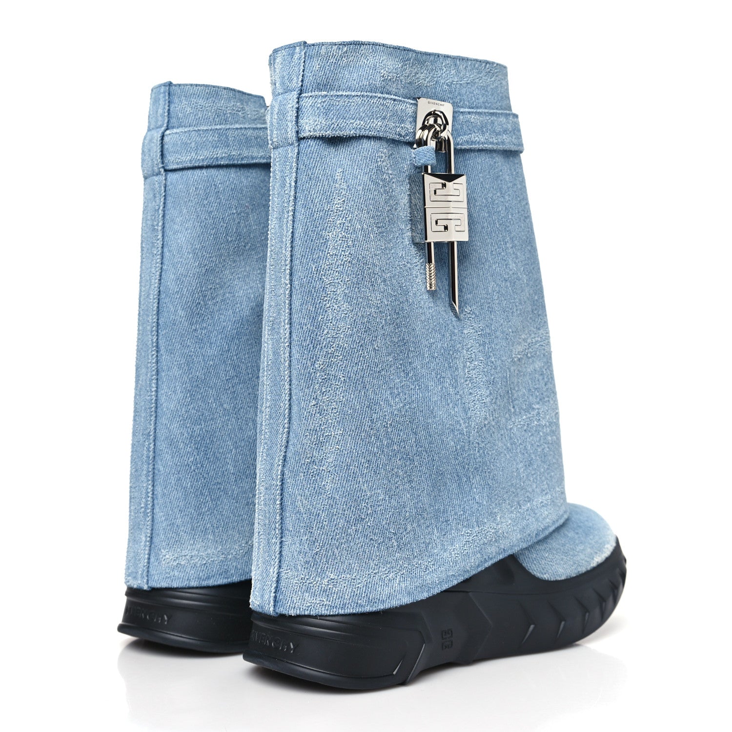 Givenchy Washed Denim Shark Lock Biker Ankle Boots 40 Blue 1599795