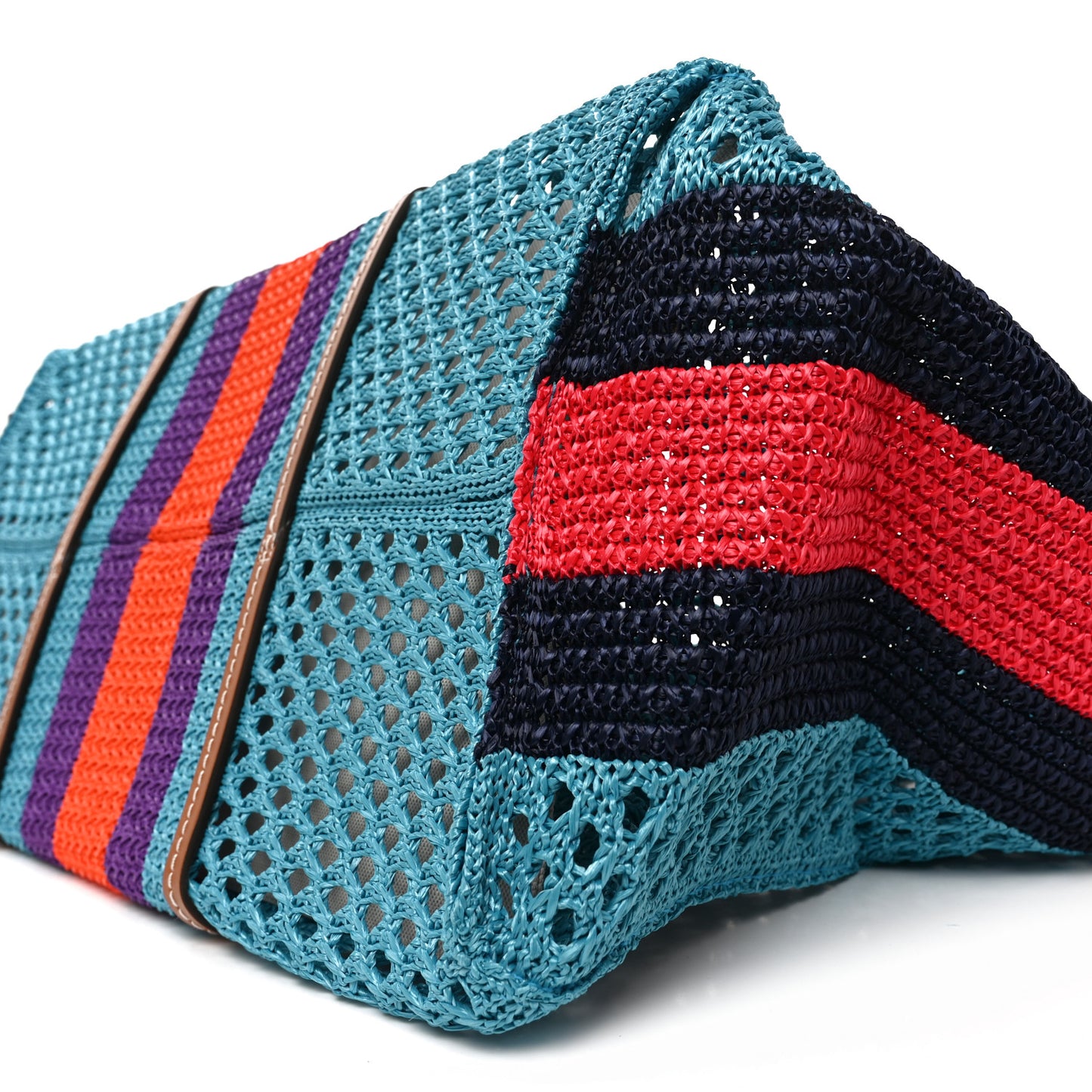 Raffia Web Woven Interlocking G Tote Blue Multicolor