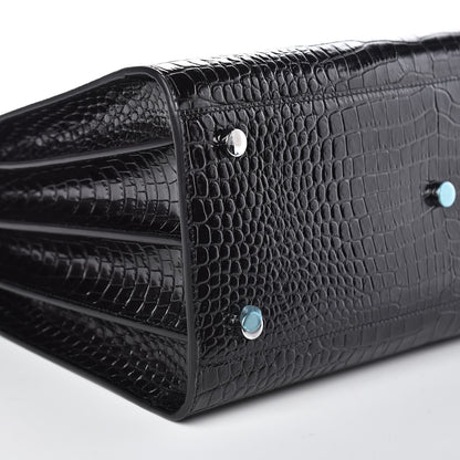 Saint Laurent Calfskin Crocodile Embossed Small Sac de Jour Black 8 of 10