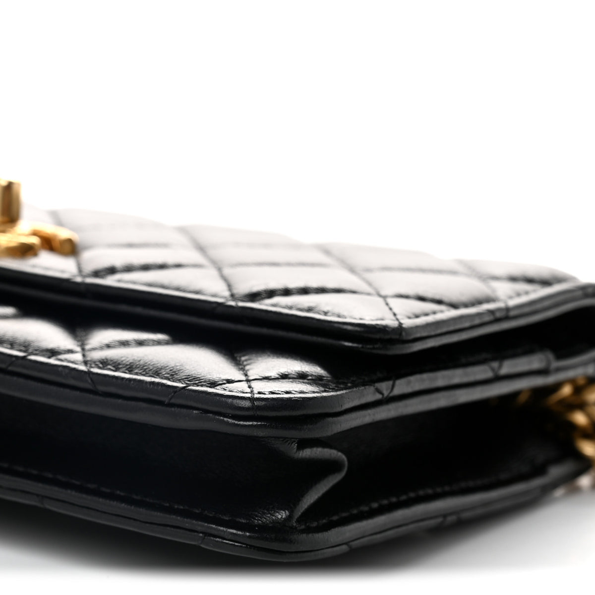Lambskin Quilted Pillow Crush Wallet On Chain WOC Black