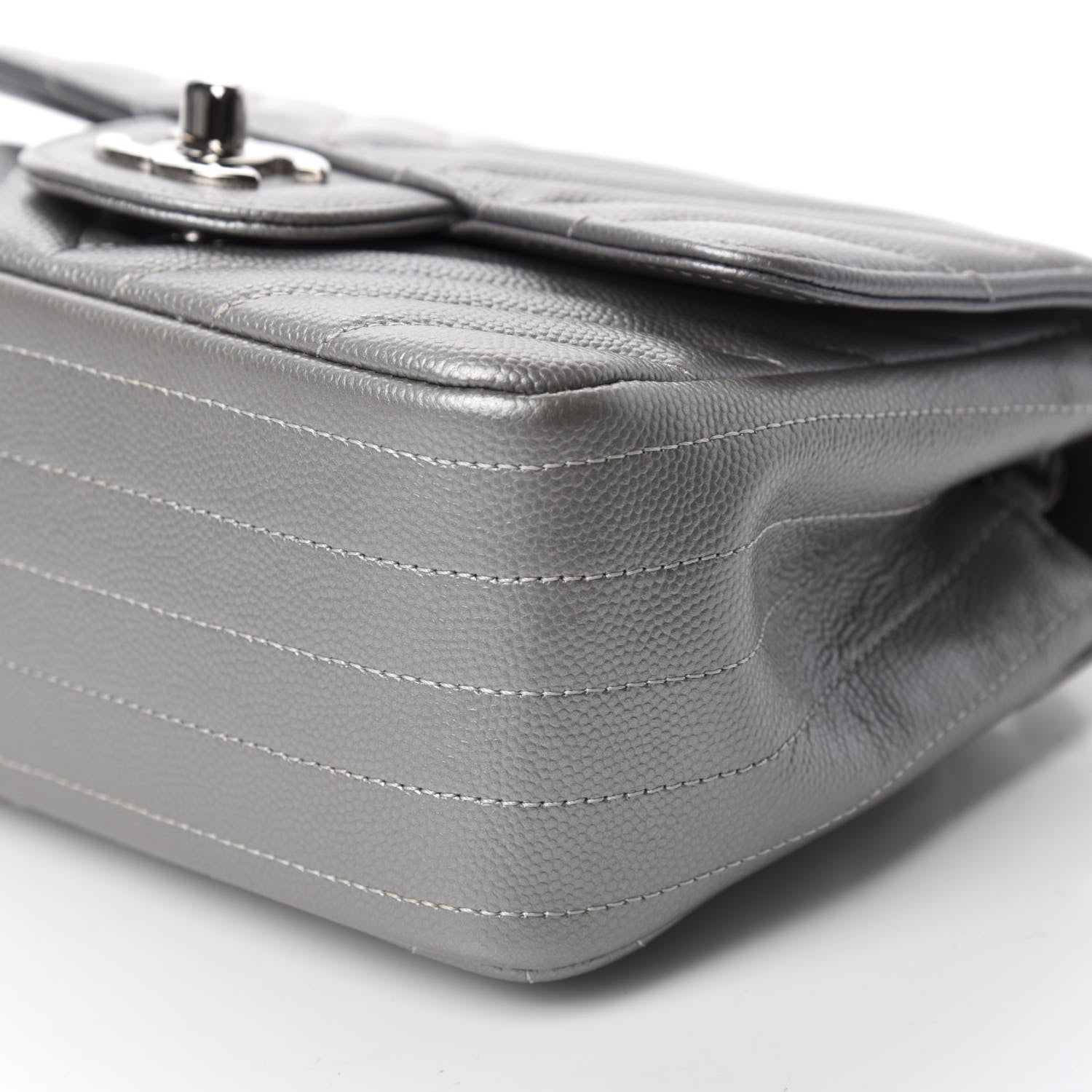 Chanel Metallic Caviar Chevron Quilted Mini Square Flap Silver 7 of 11