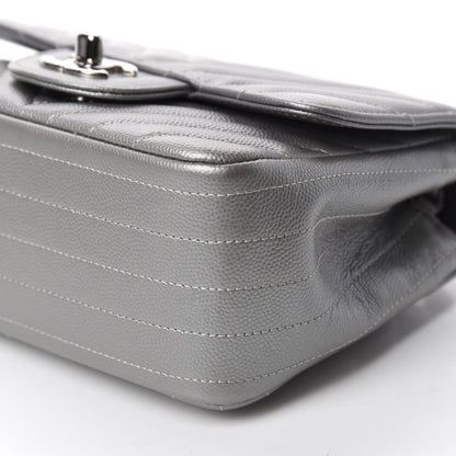 Chanel Metallic Caviar Chevron Quilted Mini Square Flap Silver 7 of 11