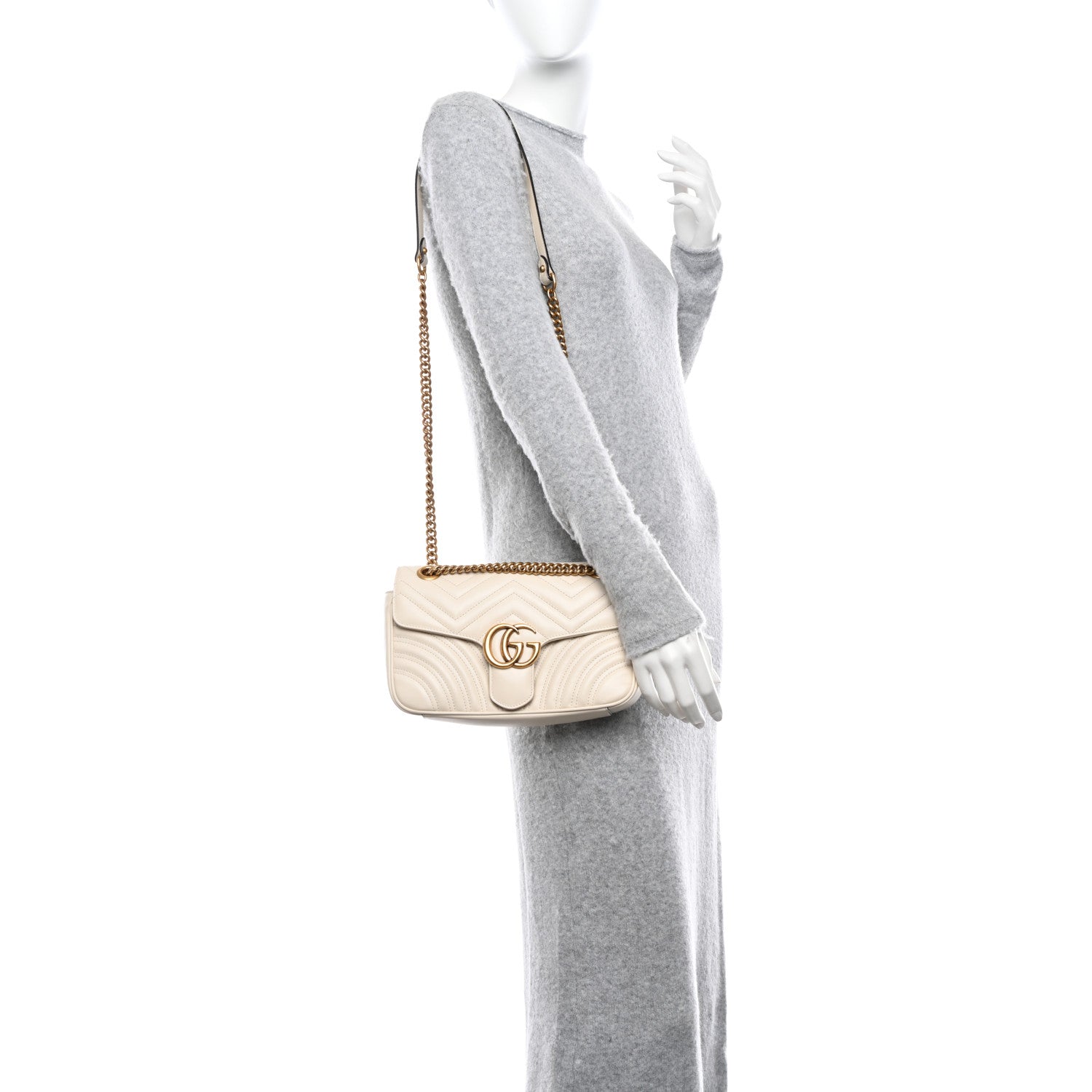 Gucci Calfskin Matelasse Small GG Marmont Shoulder Bag White 2 of 10