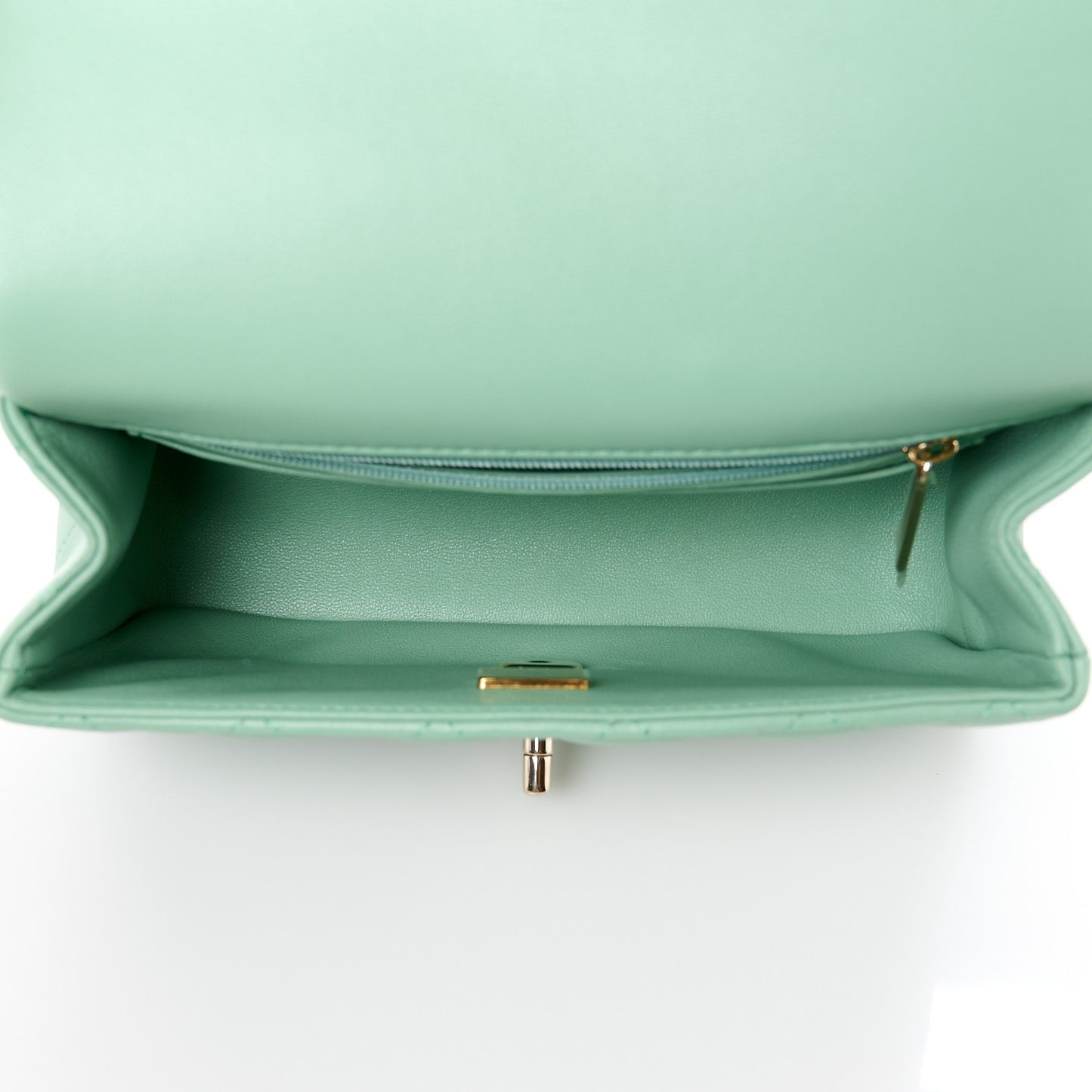 Lambskin Quilted Mini Top Handle Rectangular Flap Light Green