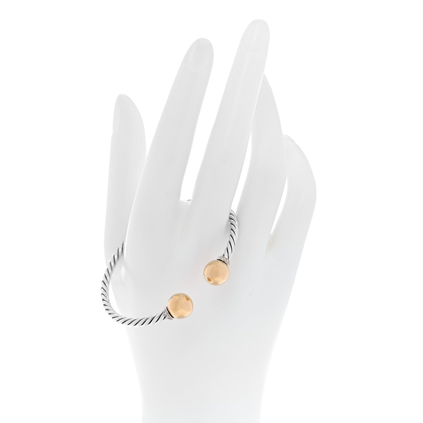 Sterling Silver 18K Yellow Gold Diamond 9mm Solari Bead Bracelet