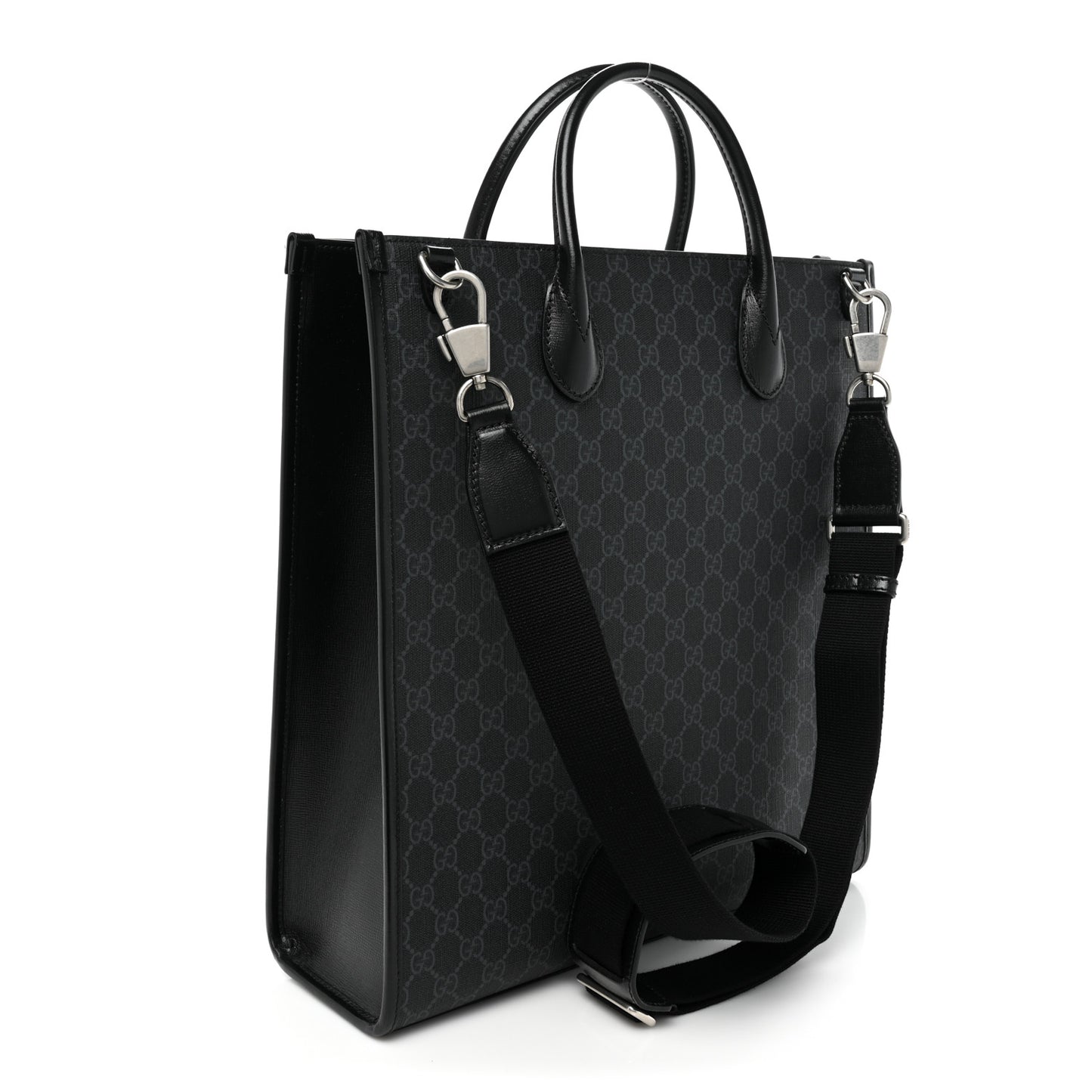 GG Supreme Monogram Azalea Calfskin Medium Retro Interlocking G Vertical Tote Bag Black