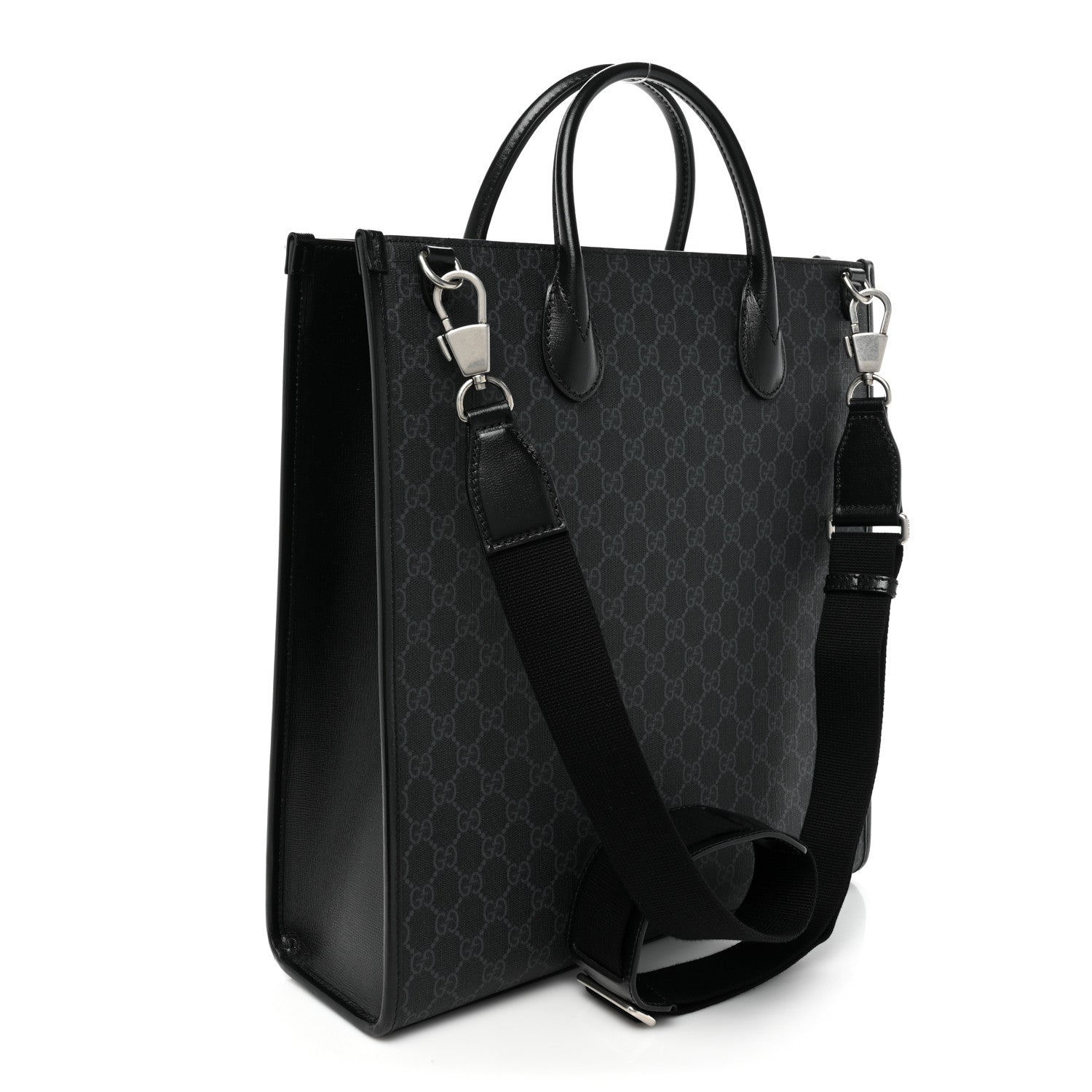 Gucci GG Supreme Monogram Azalea Calfskin Medium Retro Interlocking G Vertical Tote Bag Black 2 of 7