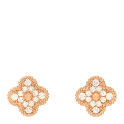 Van Cleef & Arpels 18K Rose Gold Diamond Vintage Alhambra Earrings 1 of 5