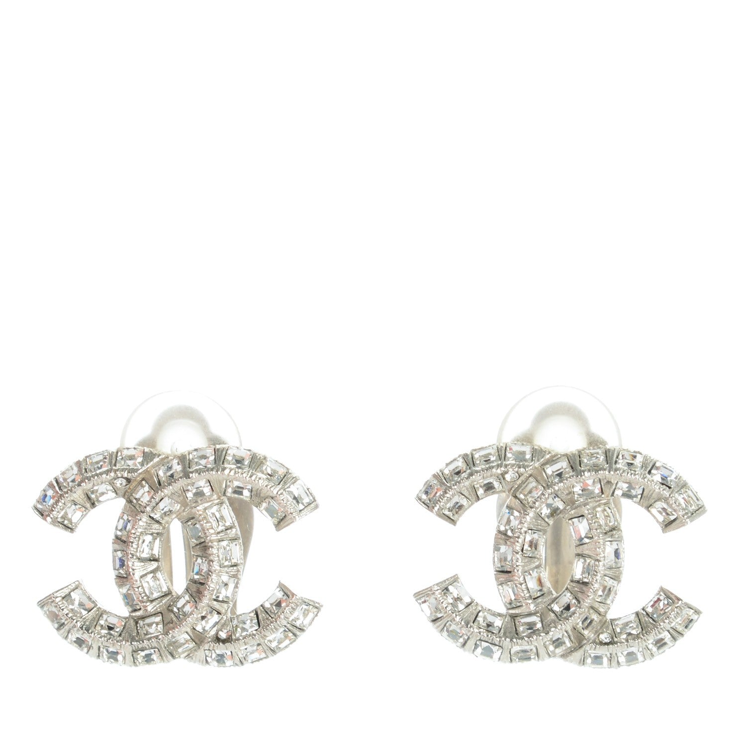 Chanel Baguette Crystal CC Clip On Earrings Silver 1 of 5