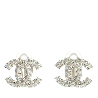 Chanel Baguette Crystal CC Clip On Earrings Silver 1 of 5