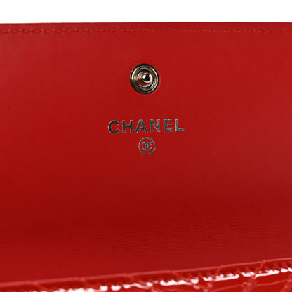 Chanel Patent Chevron Quilted Large Gusset Flap Wallet Red 6 of 10