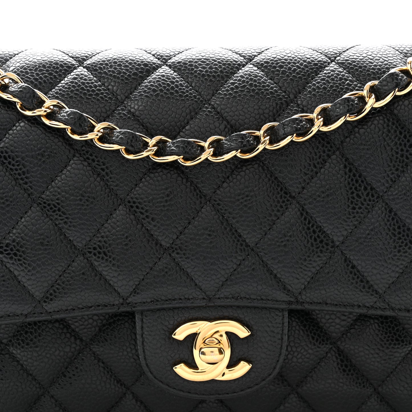 Caviar Quilted Medium Double Flap Black