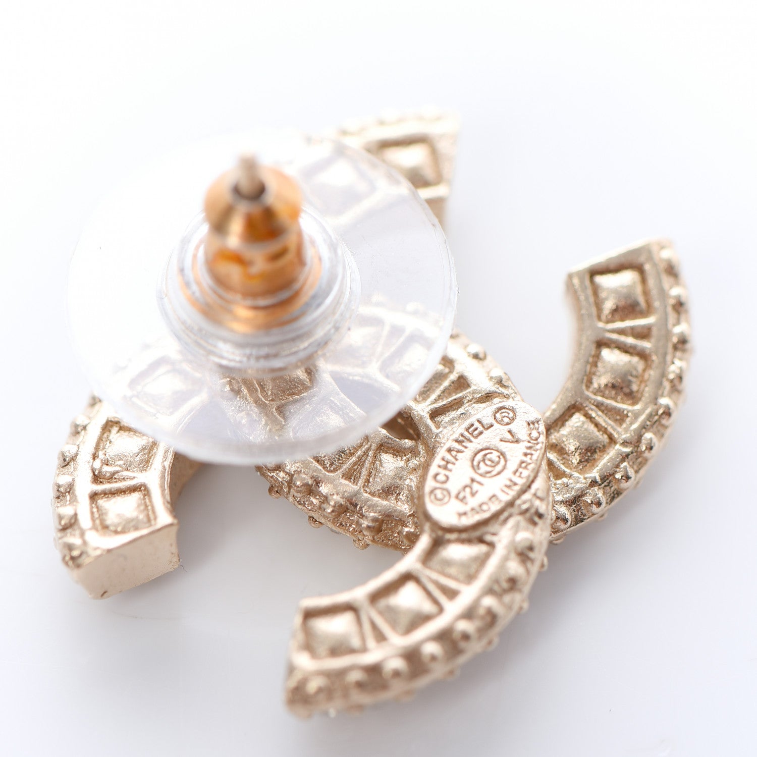 Chanel Crystal Timeless CC Earrings Light Gold 4 of 5