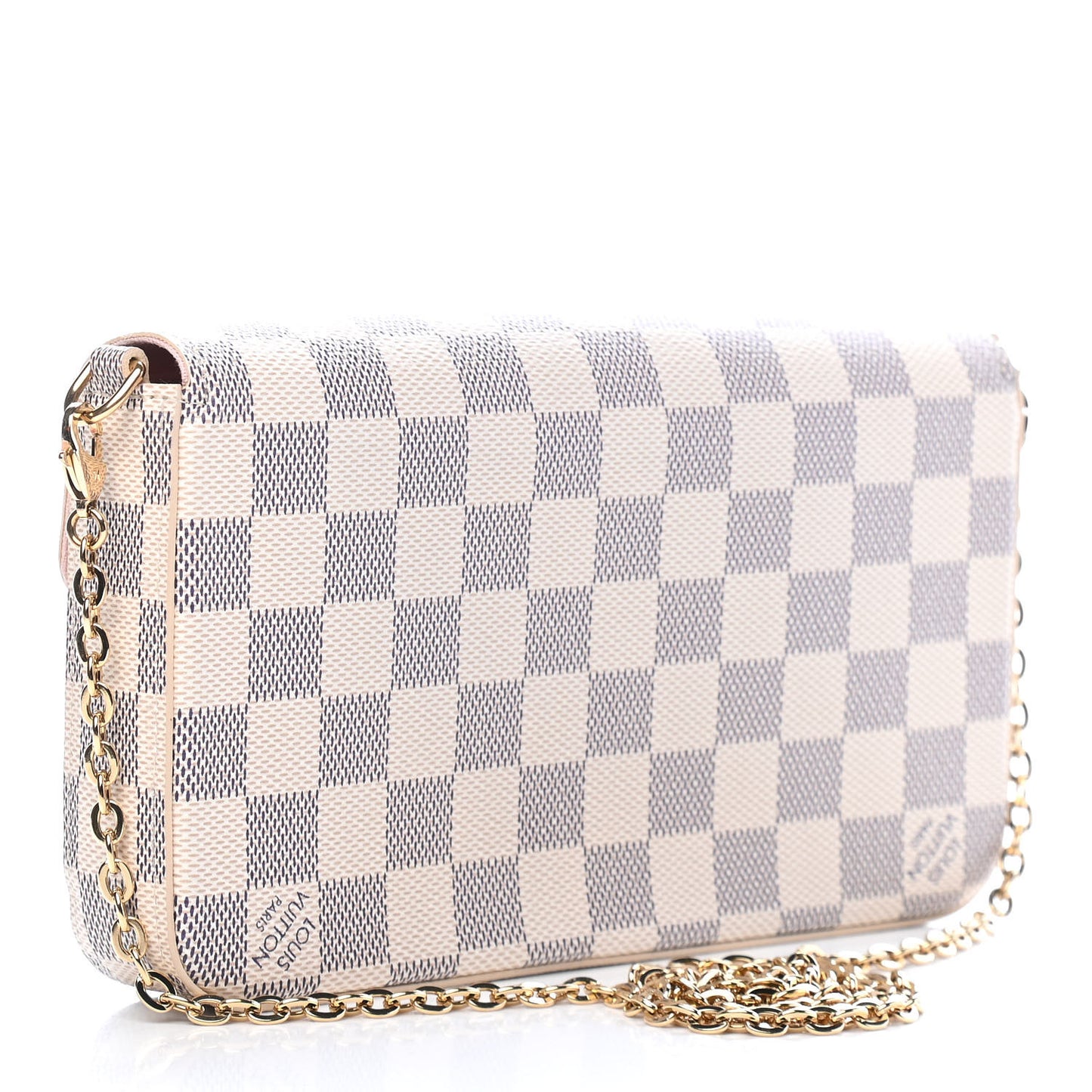 Damier Azur Pochette Felicie Chain Wallet Rose Ballerine