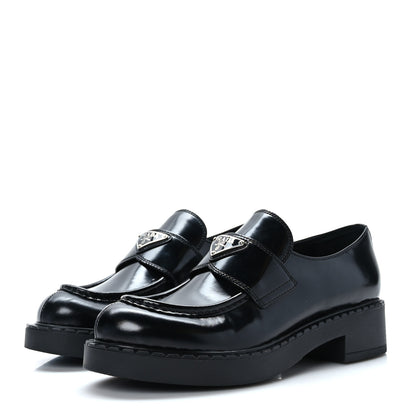 Prada Spazzolato Metal Triangle Logo 50mm Loafers 39 Black 3 of 7