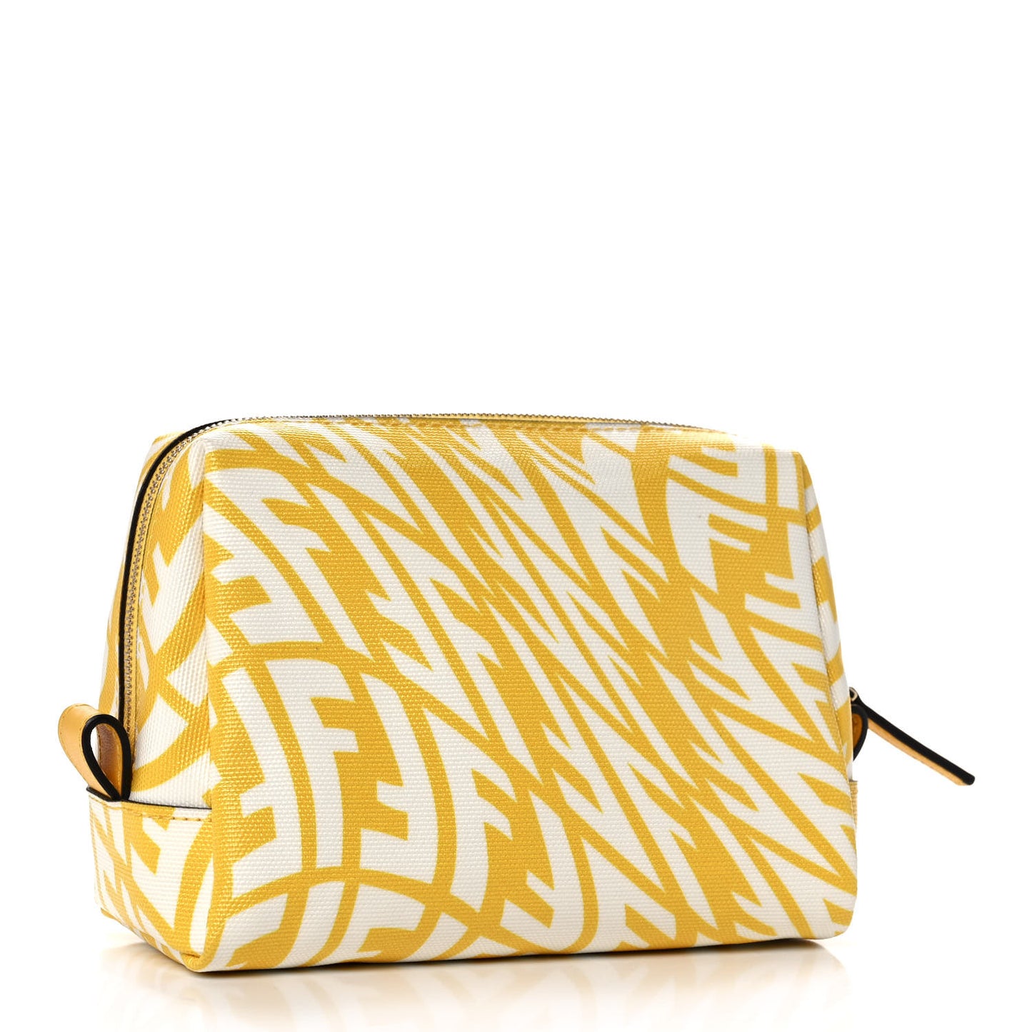 X SARAH COLEMAN Glazed Canvas Vitello King FF Vertigo Small Trapezoid Beauty Pouch Mimosa White