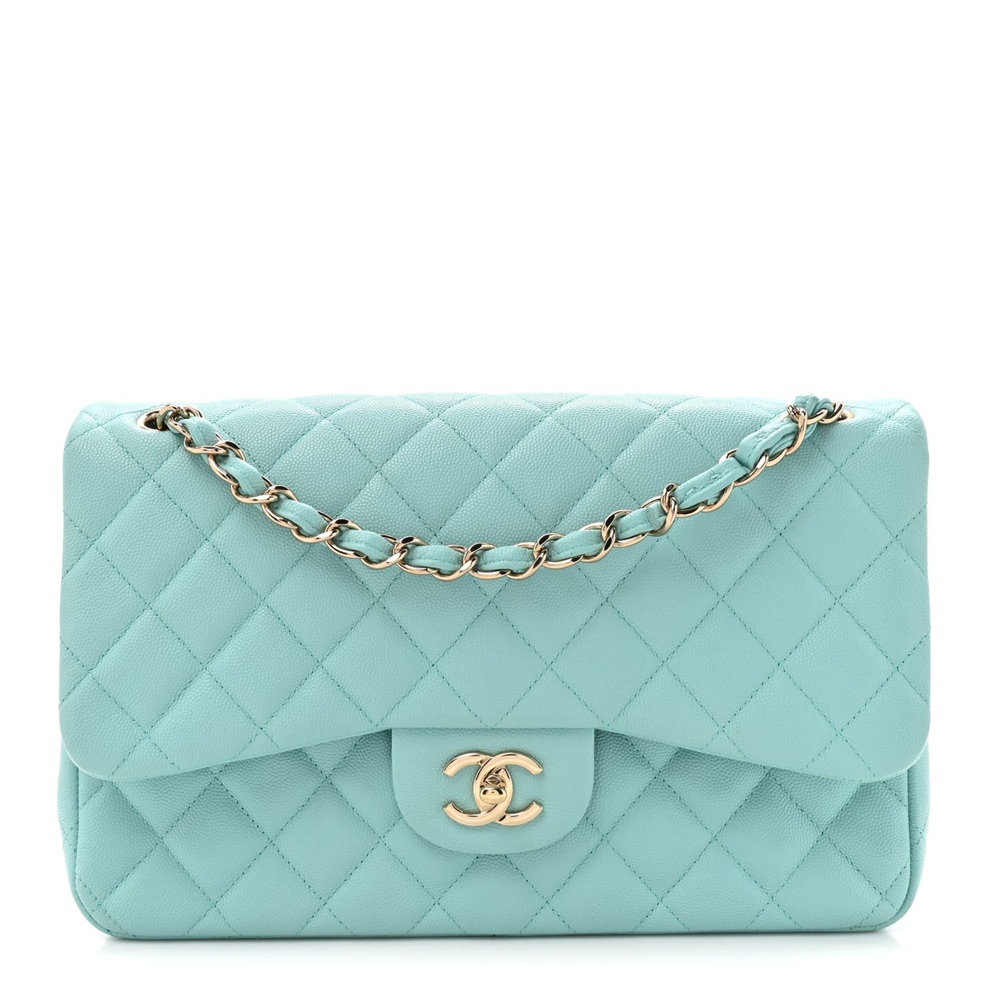 Caviar Quilted Jumbo Double Flap Light Blue
