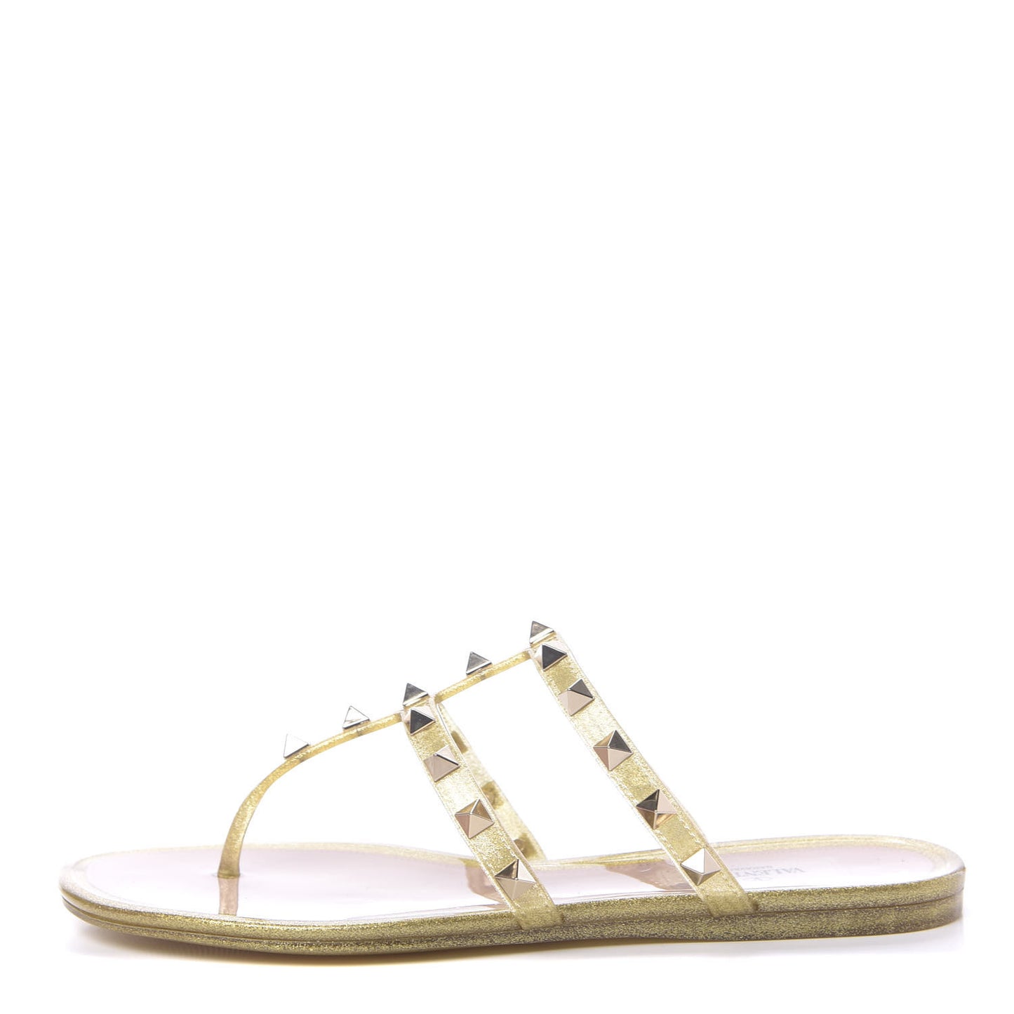 PVC Jelly Glitter Rockstud Caged Flat Thong Sandals 36 Oro