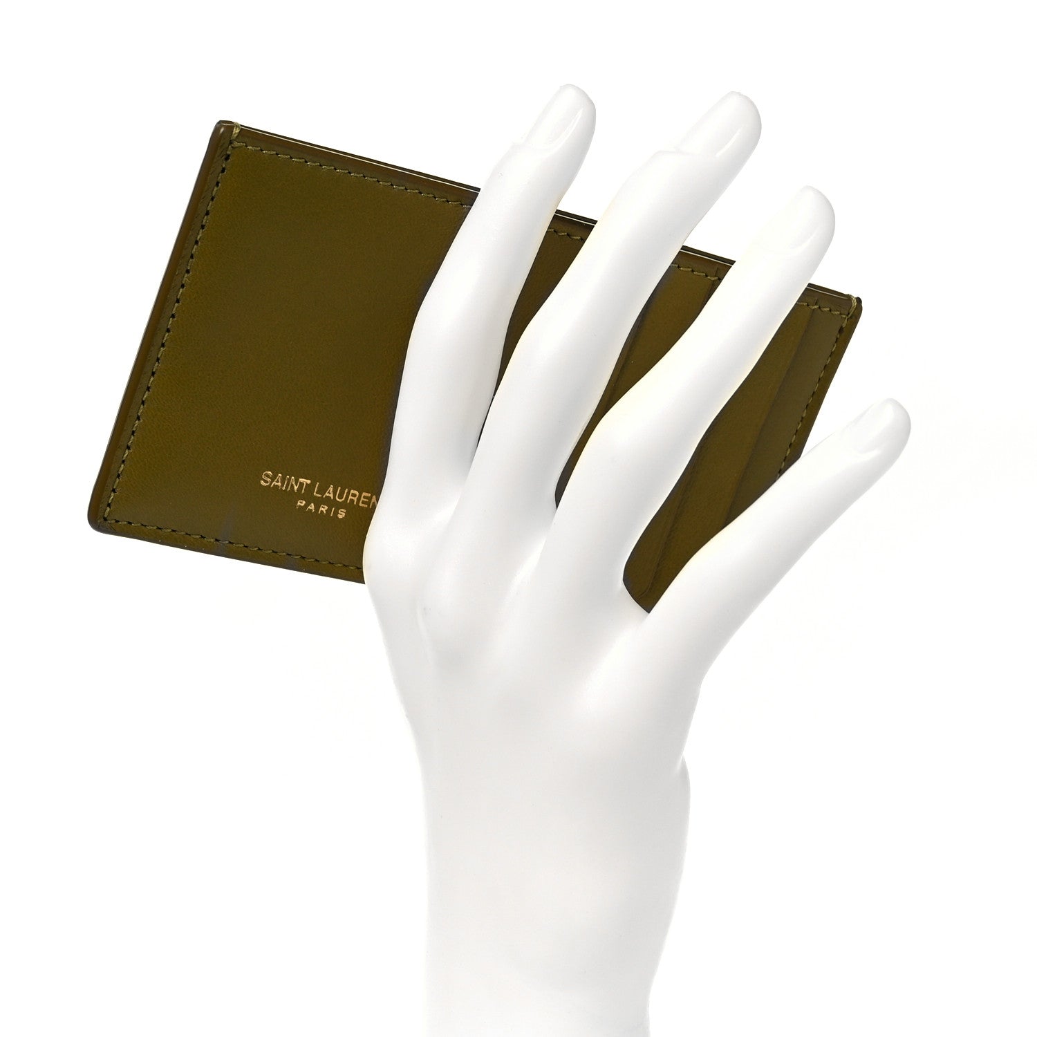Saint Laurent Calfskin 5 Fragments Card Holder Olive 2 of 9