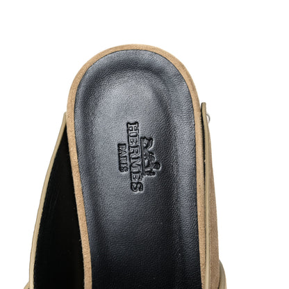 Hermes Suede Goatskin Calya Mules 37 Beige Gobi 7 of 7
