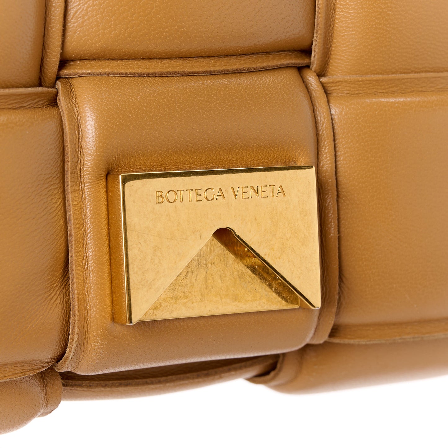 Nappa Maxi Intreccio Padded Cassette Crossbody Bag Caramel
