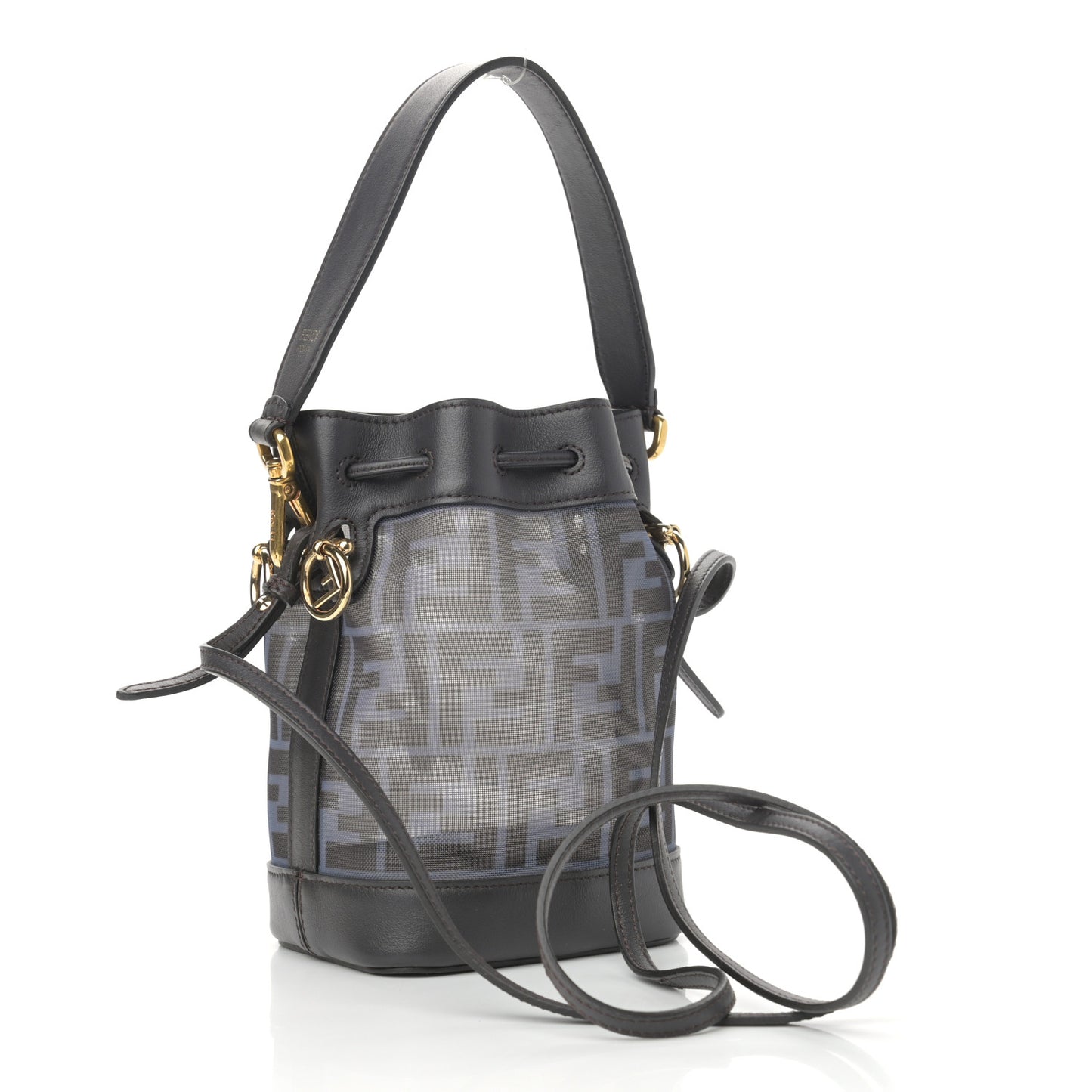 Mesh Vitello Grace F is Fendi FF 1974 Mini Mon Tresor Bucket Bag Azzurro Black Ebano