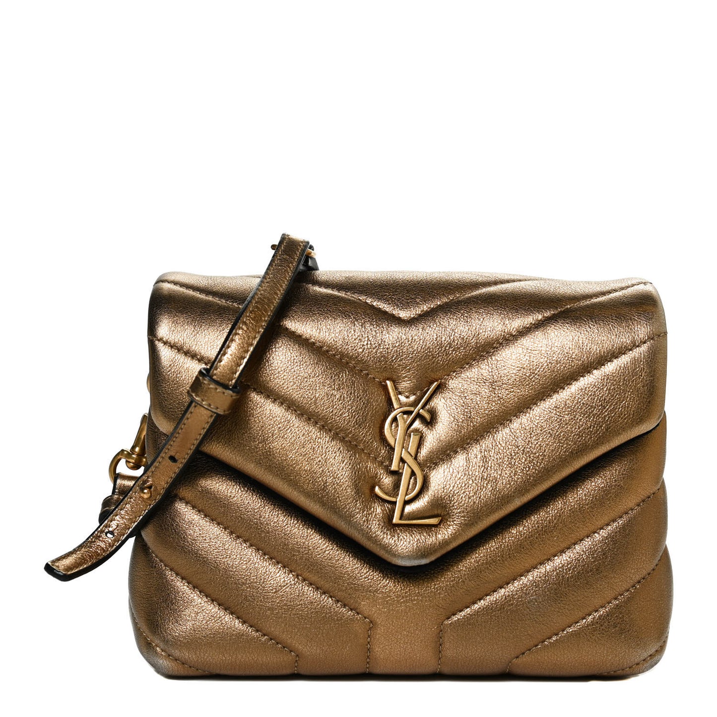 Metallic Calfskin Y Quilted Monogram Toy Loulou Crossbody Bag Gold