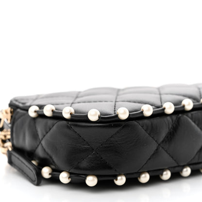 Chanel Calfskin Quilted Pearl Small Clutch With Chain Black 12 of 15