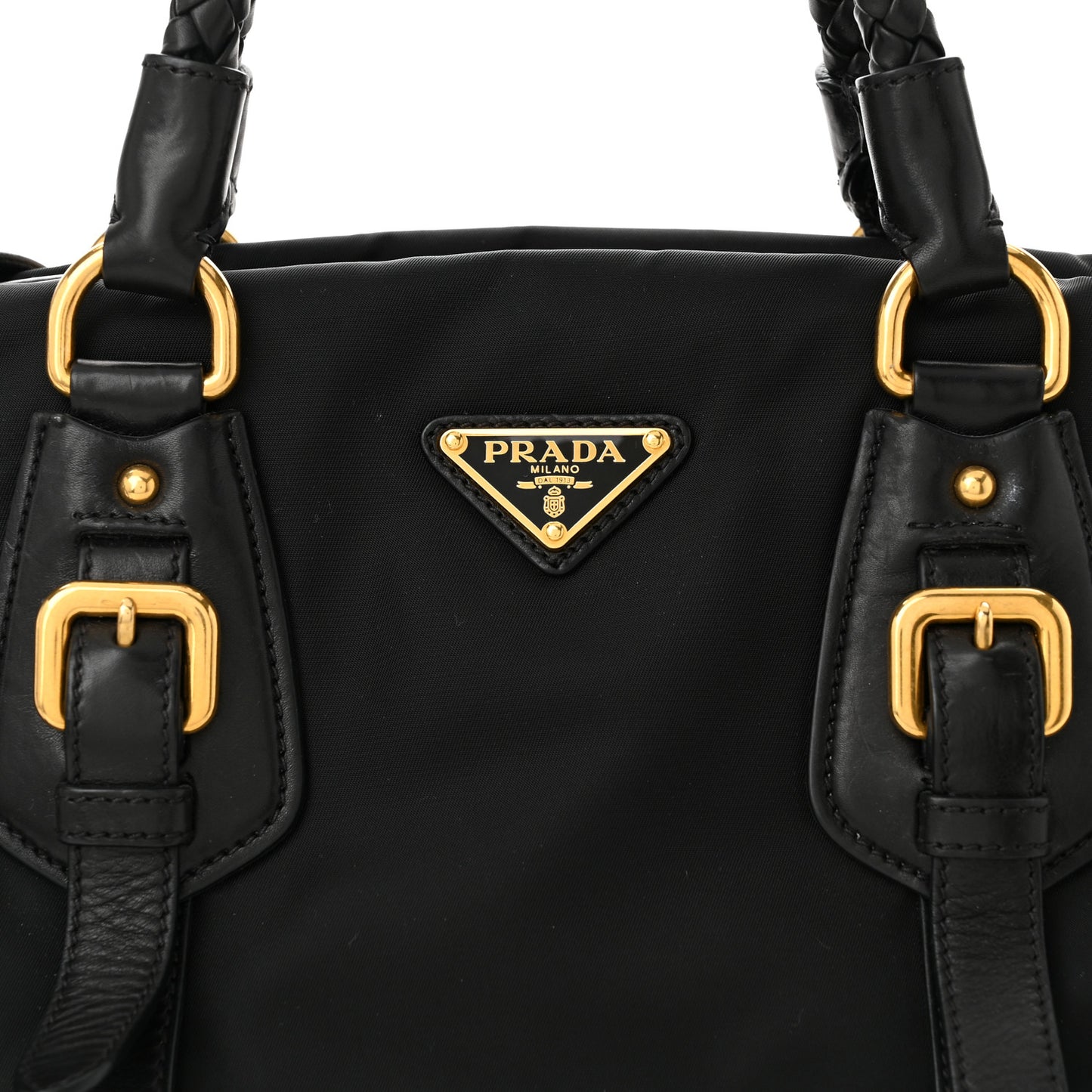 Tessuto Nylon Soft Calfskin Shopping Satchel Black